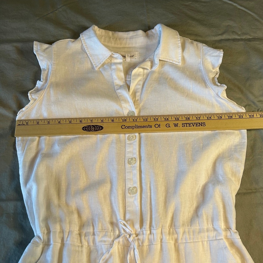 Dear John White Linen/Cotton Button Front Romper Flutter Sleeve Womens Large - Picture 6 of 9